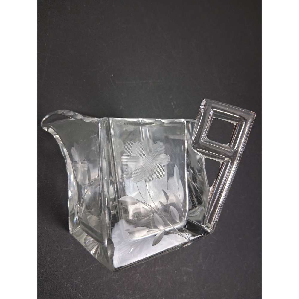 Antique Art Deco Heisey Glass Crystal Square Creamer Quator #355 Daisy Clear